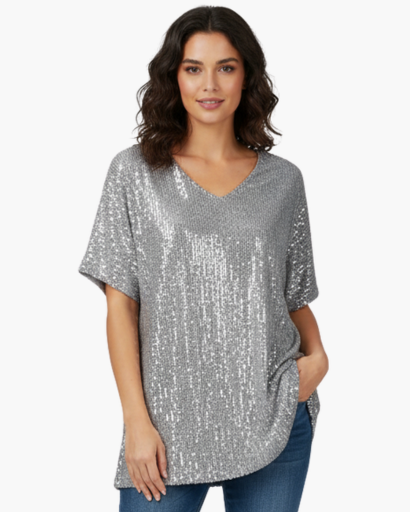 Top pailleté à col V