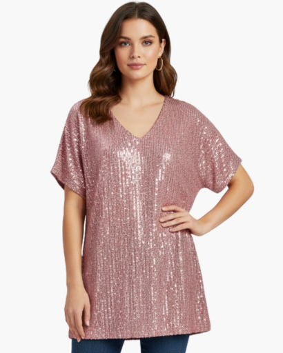 Top pailleté à col V