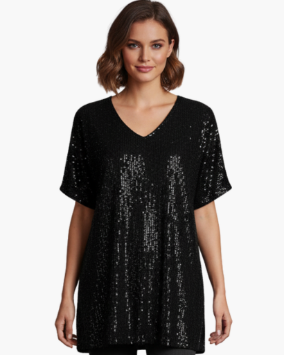 Top pailleté à col V