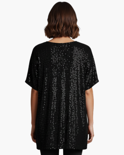 Top pailleté à col V