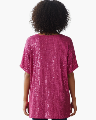 Top pailleté à col V