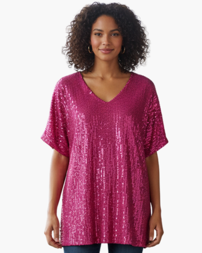 Top pailleté à col V