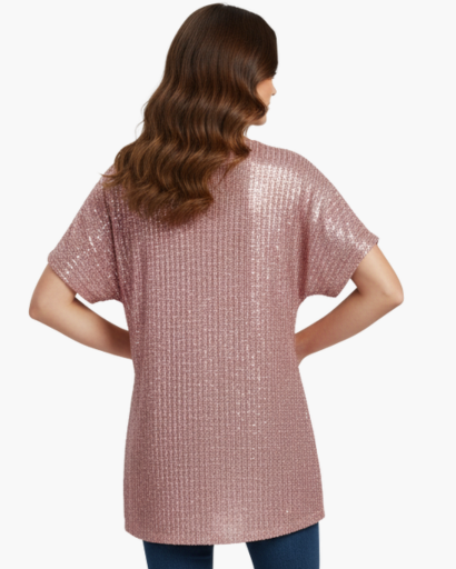 Top pailleté à col V