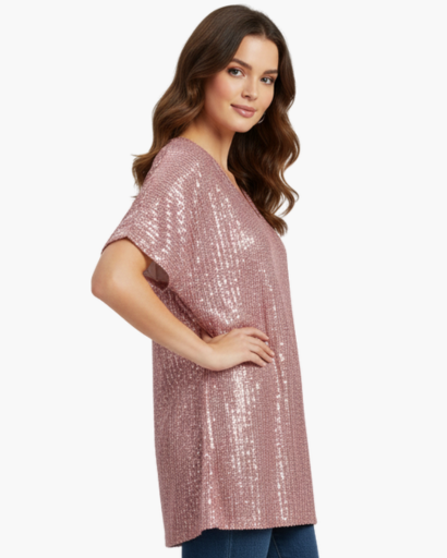 Top pailleté à col V