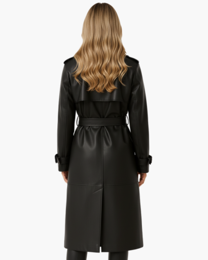 Trench Coat Femme en Cuir – Long, Chic & Intemporel