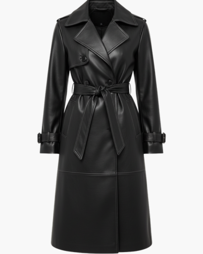 Trench Coat Femme en Cuir – Long, Chic & Intemporel
