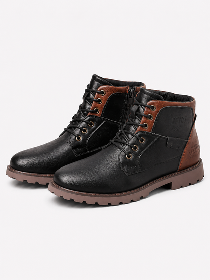 Bottines homme en cuir coloris Noir, vue profil