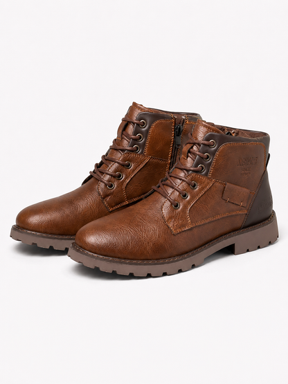 Bottines homme en cuir coloris Marron, vue profil