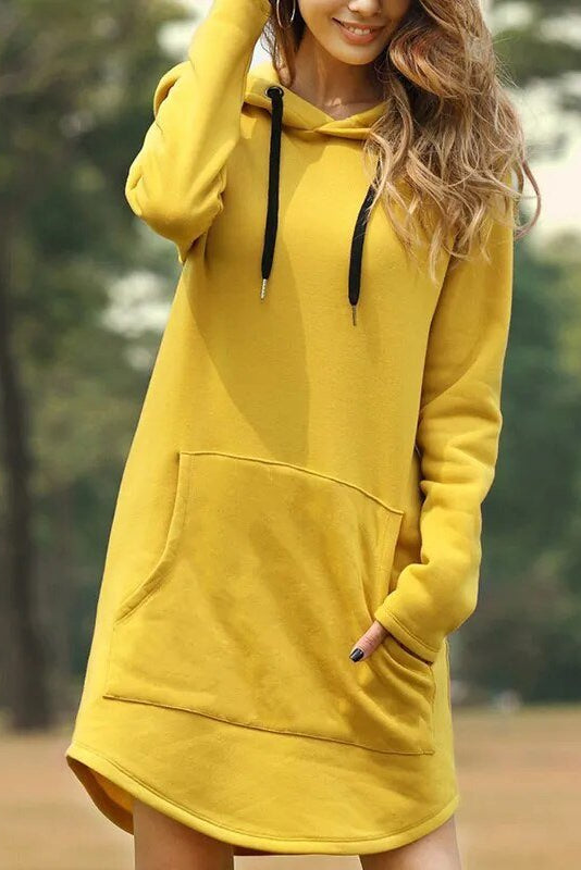 Robe tunique à capuche jaune