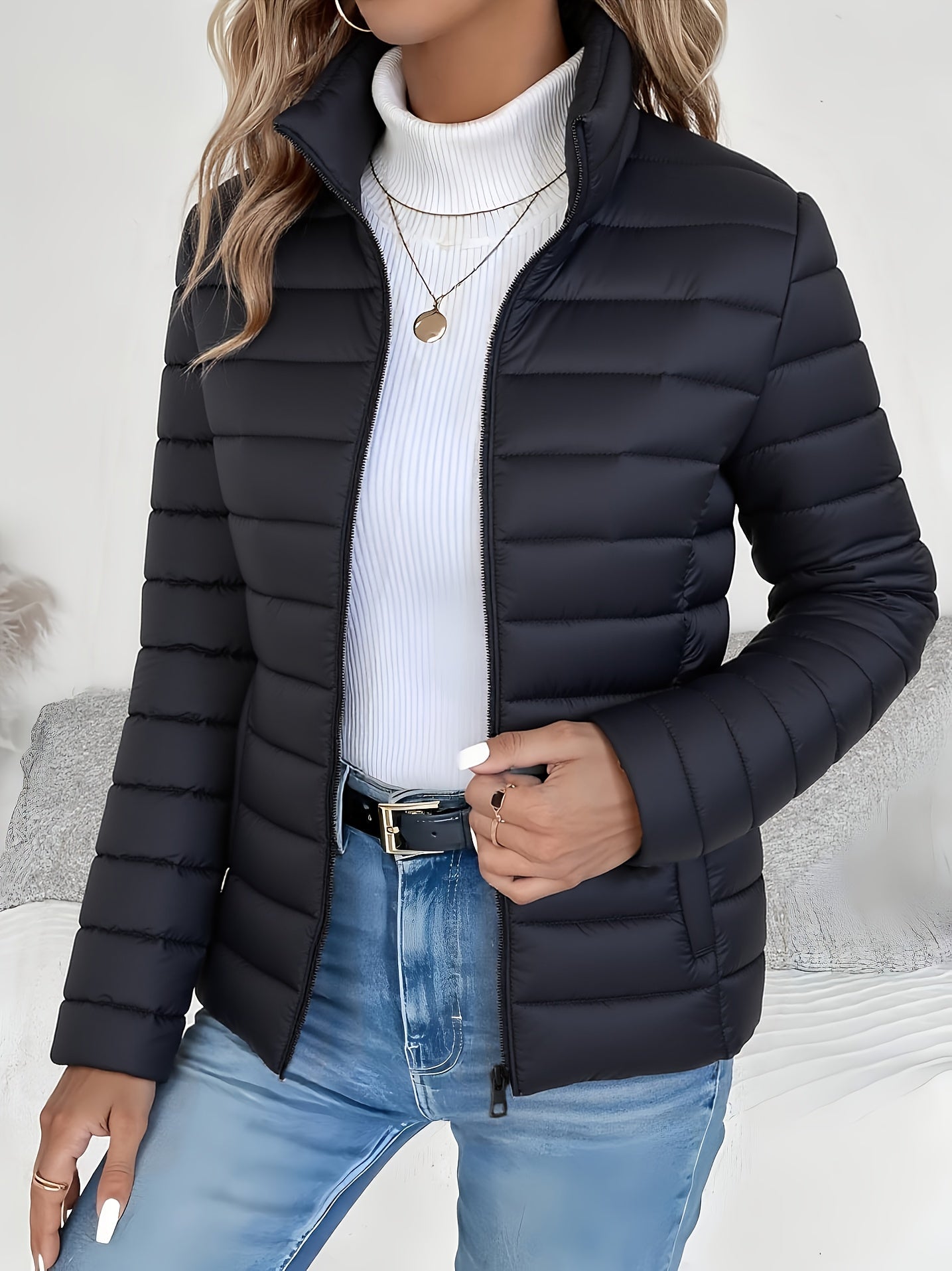 Veste matelassée femme col montant Noir