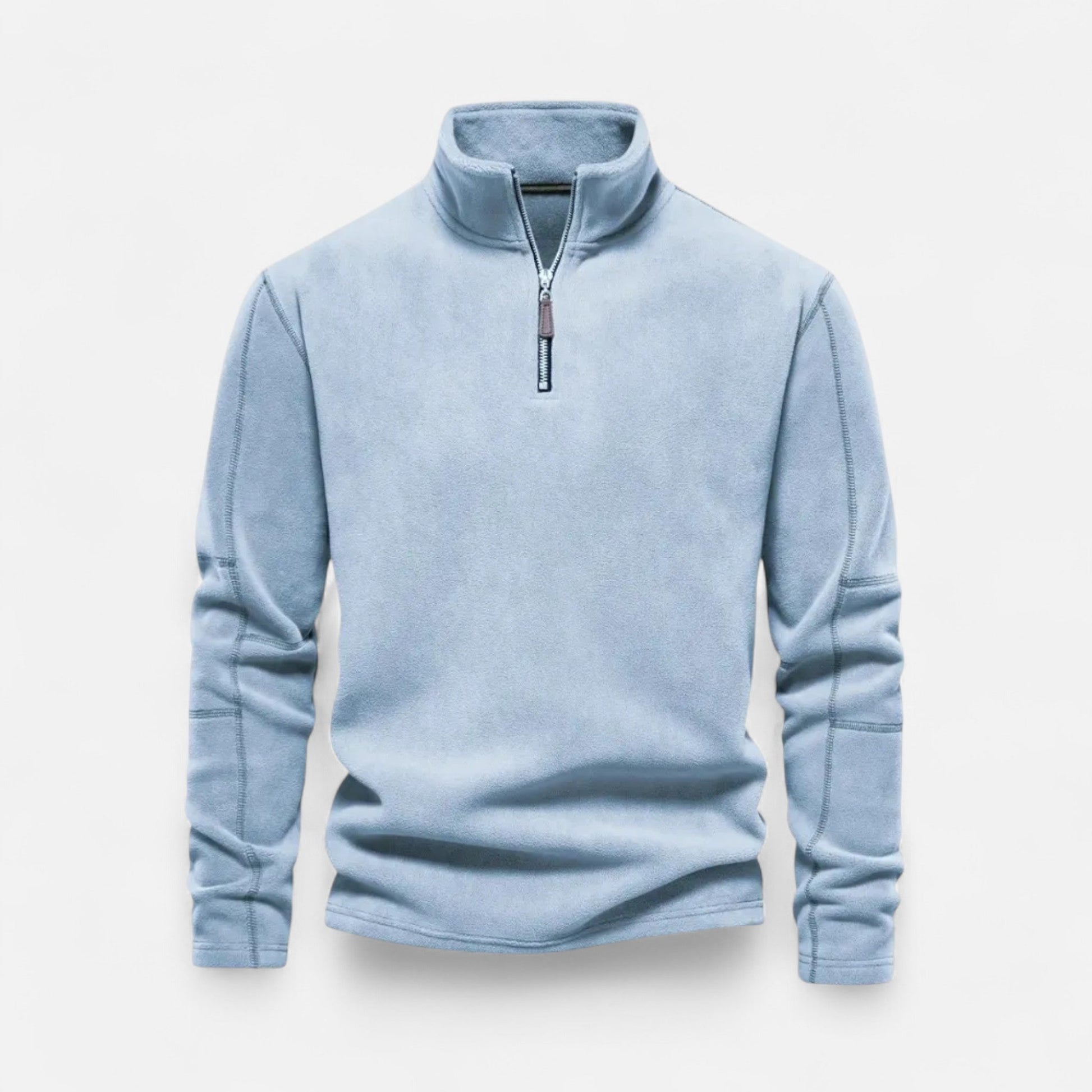 pull polaire homme demi-zip bleu ciel, vue de face