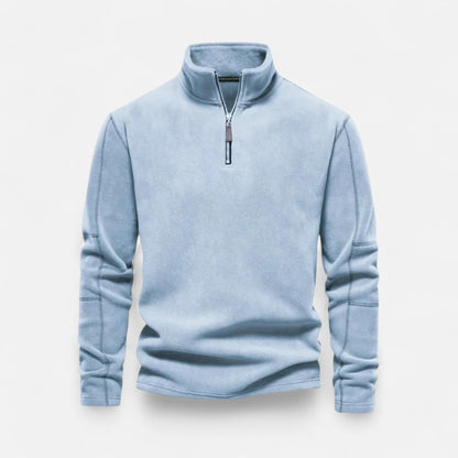 pull polaire homme demi-zip bleu ciel, vue de face