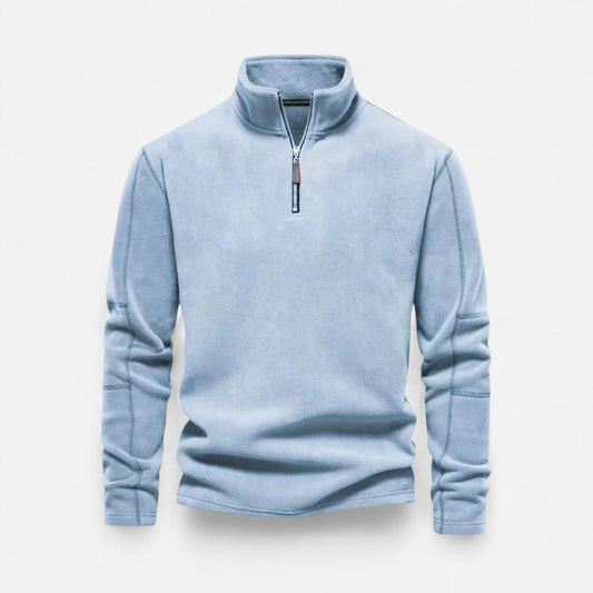 pull polaire homme demi-zip bleu ciel, vue de face