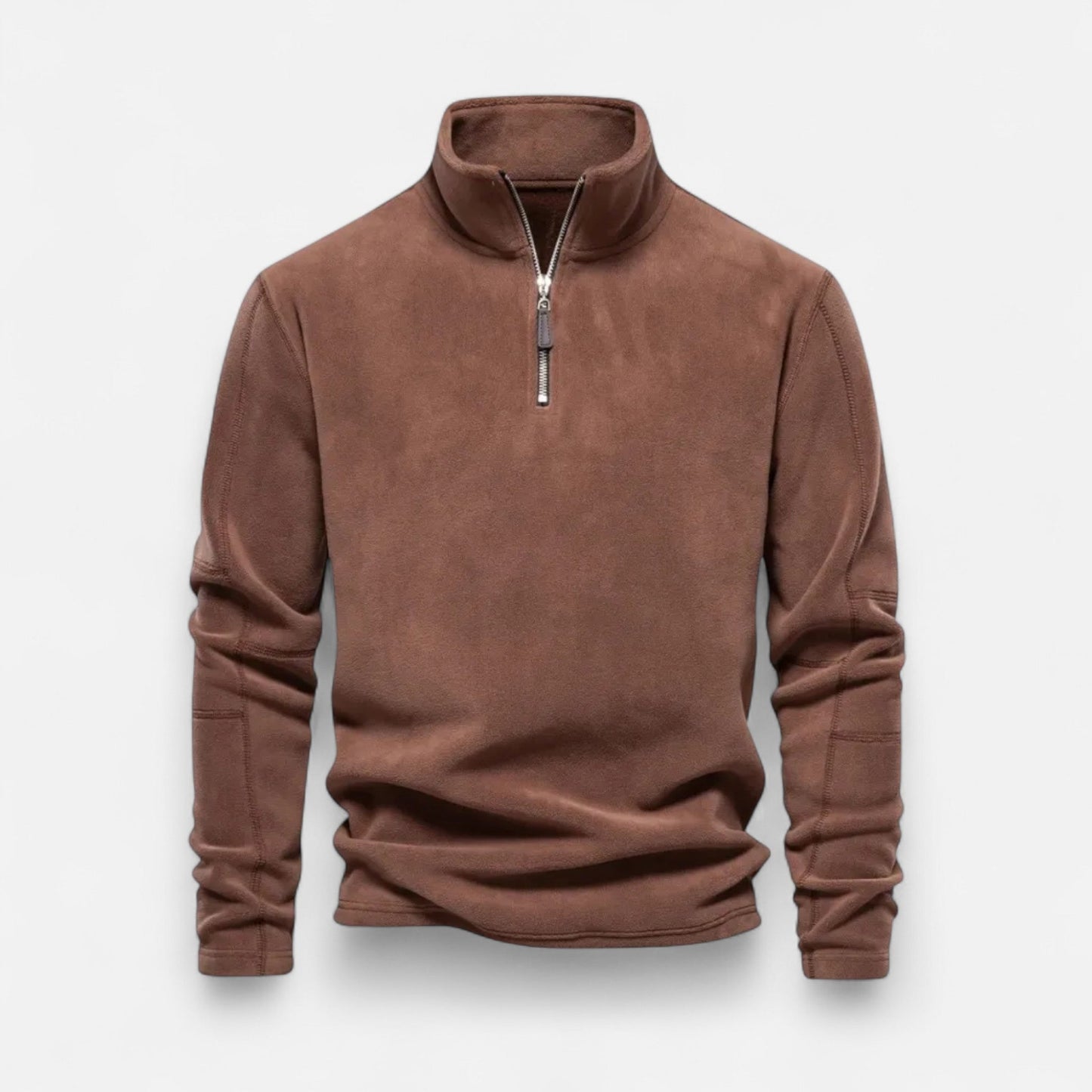 pull polaire homme demi-zip marron, vue de face