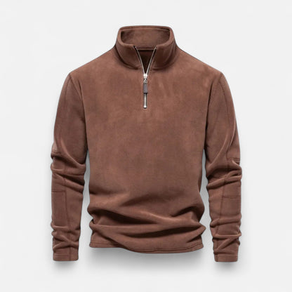 pull polaire homme demi-zip marron, vue de face