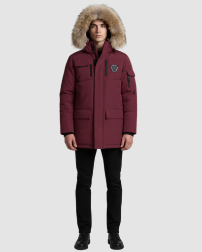 Parka Homme Hiver à Capuche Bordée d’Imitation Fourrure – Coupe Droite & Chaude