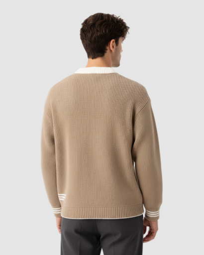 Pull Oversize en Maille pour Homme – Détails Contrastés et Look Décontracté