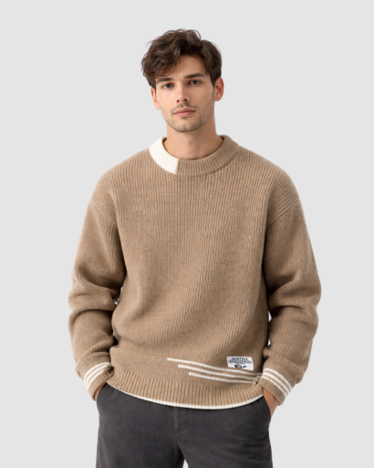 Pull Oversize en Maille pour Homme – Détails Contrastés et Look Décontracté