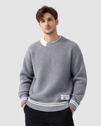 Pull Oversize en Maille pour Homme – Détails Contrastés et Look Décontracté