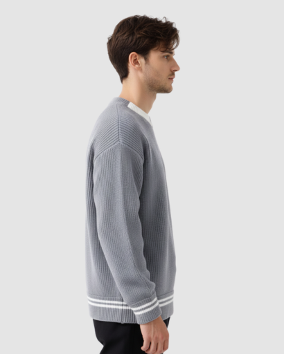 Pull Oversize en Maille pour Homme – Détails Contrastés et Look Décontracté