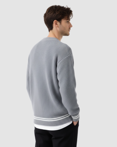 Pull Oversize en Maille pour Homme – Détails Contrastés et Look Décontracté