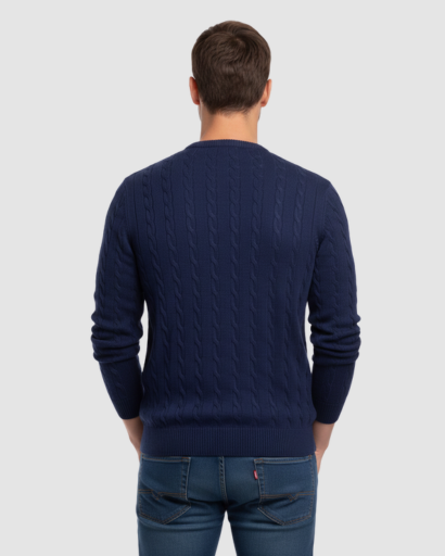 Pull Homme Maille Torsadée – Pull Classique Col Rond Style Polo
