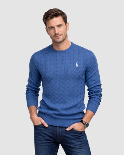 Pull Homme Maille Torsadée – Pull Classique Col Rond Style Polo
