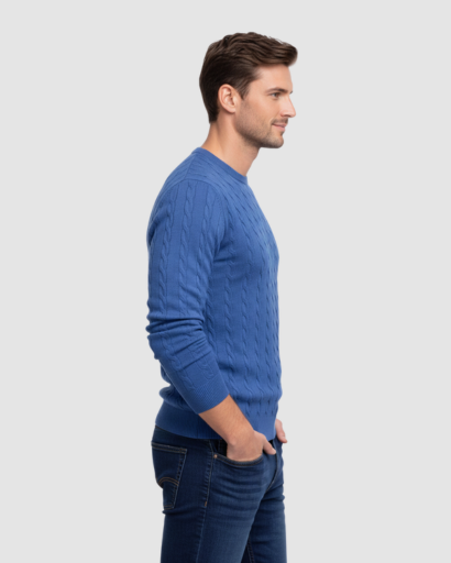 Pull Homme Maille Torsadée – Pull Classique Col Rond Style Polo