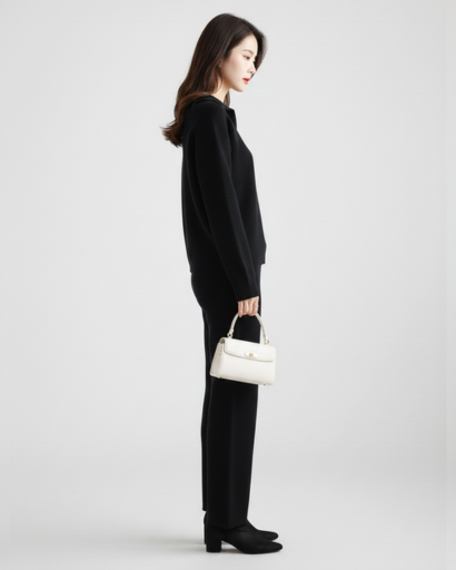 Ensemble Deux Pièces Femme – Pull Col Polo & Pantalon Évasé – Élégance Décontractée