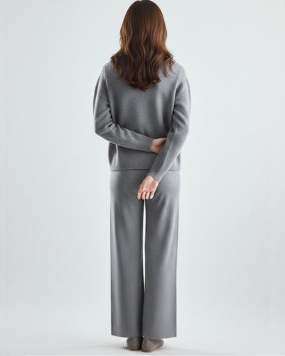 Ensemble Deux Pièces Femme – Pull Col Polo & Pantalon Évasé – Élégance Décontractée