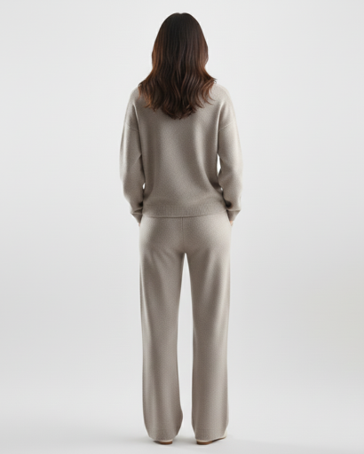 Ensemble Deux Pièces Femme – Pull Col Polo & Pantalon Évasé – Élégance Décontractée