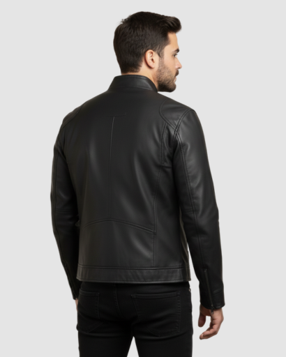 Veste homme style cuir – blouson zippé à col montant & look urbain élégant