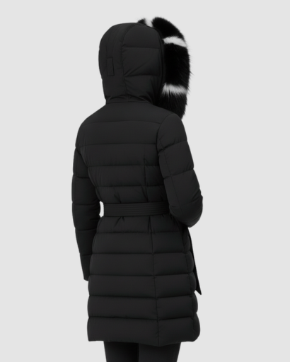 Manteau long en laine avec col et poignets en fausse fourrure