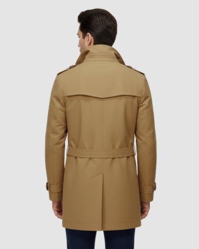 Trench Coat Homme Classique – Coupe Mi-Longue, Double Boutonnage & Détails Épaules