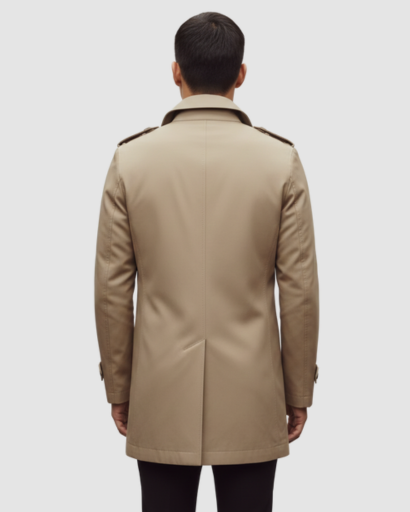 Trench Coat Homme Classique – Coupe Mi-Longue, Double Boutonnage & Détails Épaules