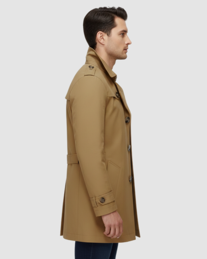 Trench Coat Homme Classique – Coupe Mi-Longue, Double Boutonnage & Détails Épaules
