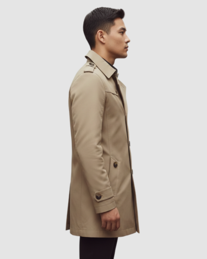 Trench Coat Homme Classique – Coupe Mi-Longue, Double Boutonnage & Détails Épaules