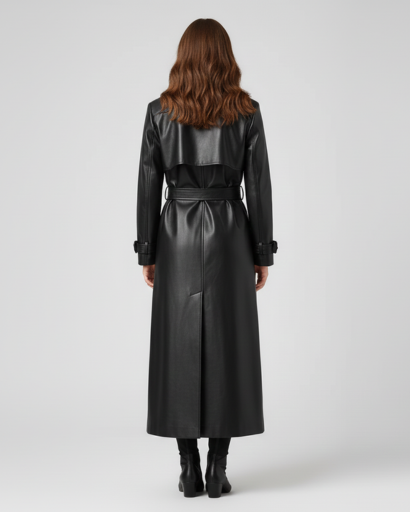 Trench Coat Femme en Cuir – Long, Chic & Intemporel