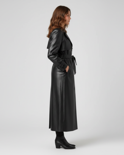 Trench Coat Femme en Cuir – Long, Chic & Intemporel