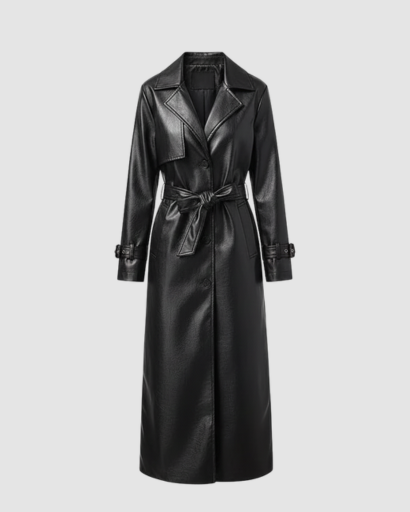 Trench Coat Femme en Cuir – Long, Chic & Intemporel
