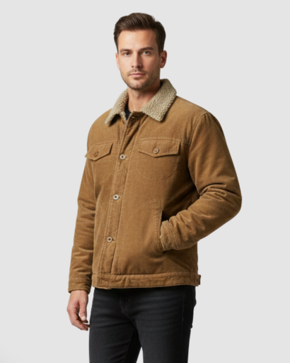 Veste en velours côtelé doublée sherpa pour homme