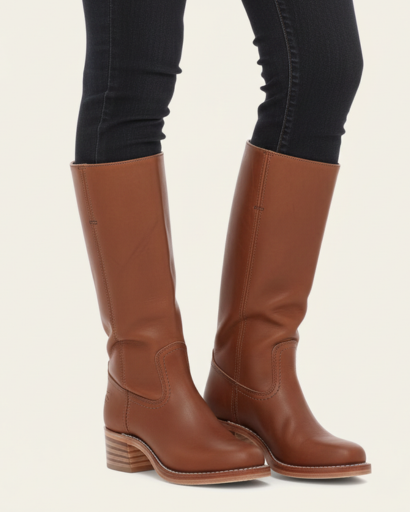 Bottes hautes femme camel doublure chaude, vue de face