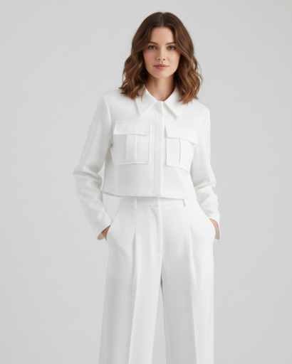 Ensemble Tailleur Cropped Veste à Poches Cargo et Pantalon à Pinces