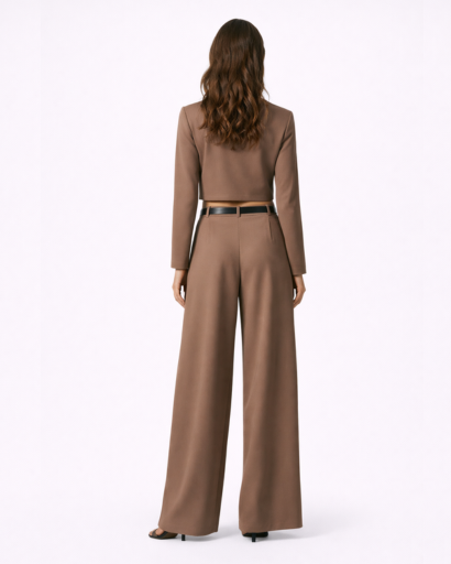 Ensemble Élégant Top Court et Pantalon Large à Pinces