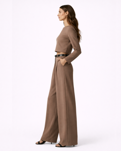 Ensemble Élégant Top Court et Pantalon Large à Pinces