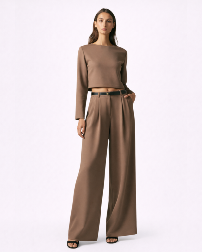 Ensemble Élégant Top Court et Pantalon Large à Pinces