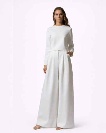 Ensemble Élégant Top Court et Pantalon Large à Pinces