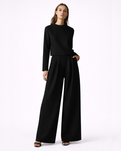 Ensemble Élégant Top Court et Pantalon Large à Pinces