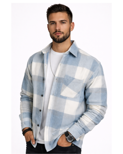 Chemise homme à carreaux coupe droite avec poche poitrine