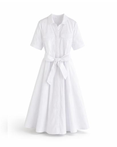 Robe chemise longue ceinturée – Fluide et élégante